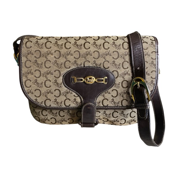 Celine Handbags - Celine Vintage  Leather and Canvas Shoulder Bag